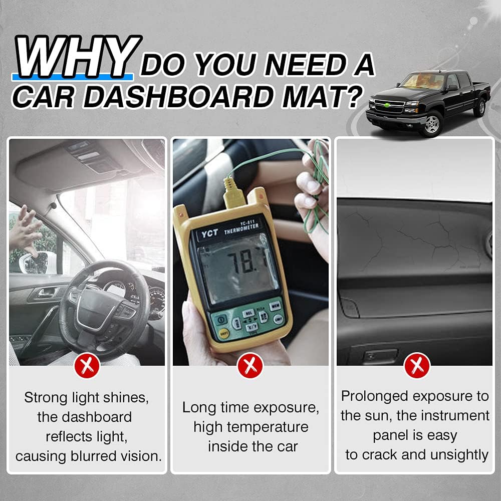 ROPODE Non-Slip Dash Mat for 99-06 Chevy Silverado/GMC Sierra & 00-06 Tahoe/Yukon/Suburban - Dashboard Sunshield Protector